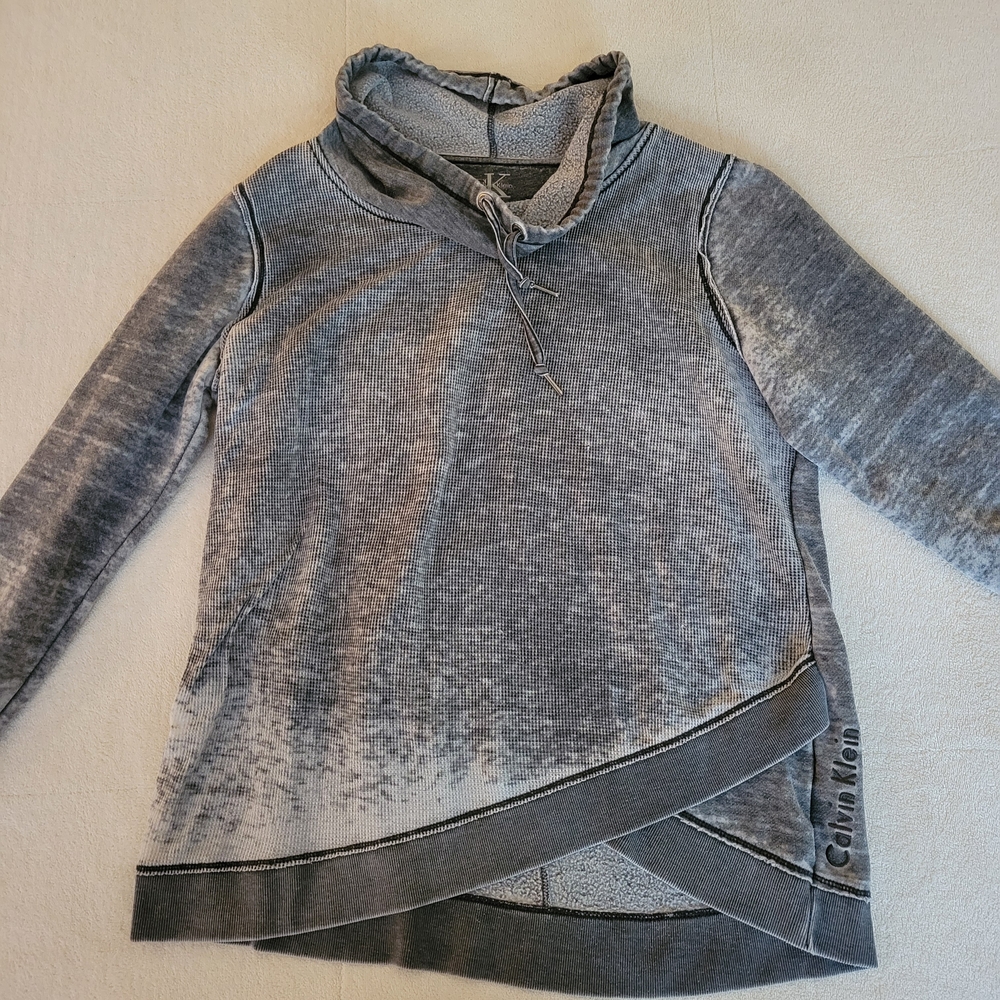 Calvin Klein Charcoal Asymmetrical Cowl Neck Drawstring Sweatshirt